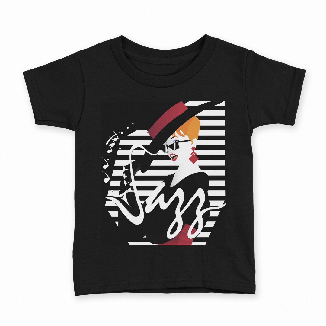 tシャツ キッズ 半袖 黒地 ブラック デザイン 90 100 110 120 130 140 150 160 Tシャツ ティーシャツ T shirt 014214 音楽　楽器　ジャズ