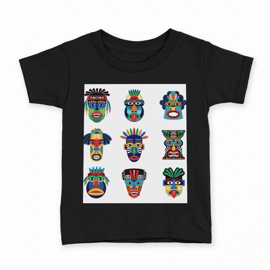 tシャツ キッズ 半袖 黒地 ブラック デザイン 90 100 110 120 130 140 150 Tシャツ ティーシャツ T shirt 014316 民族　模様　ユニーク