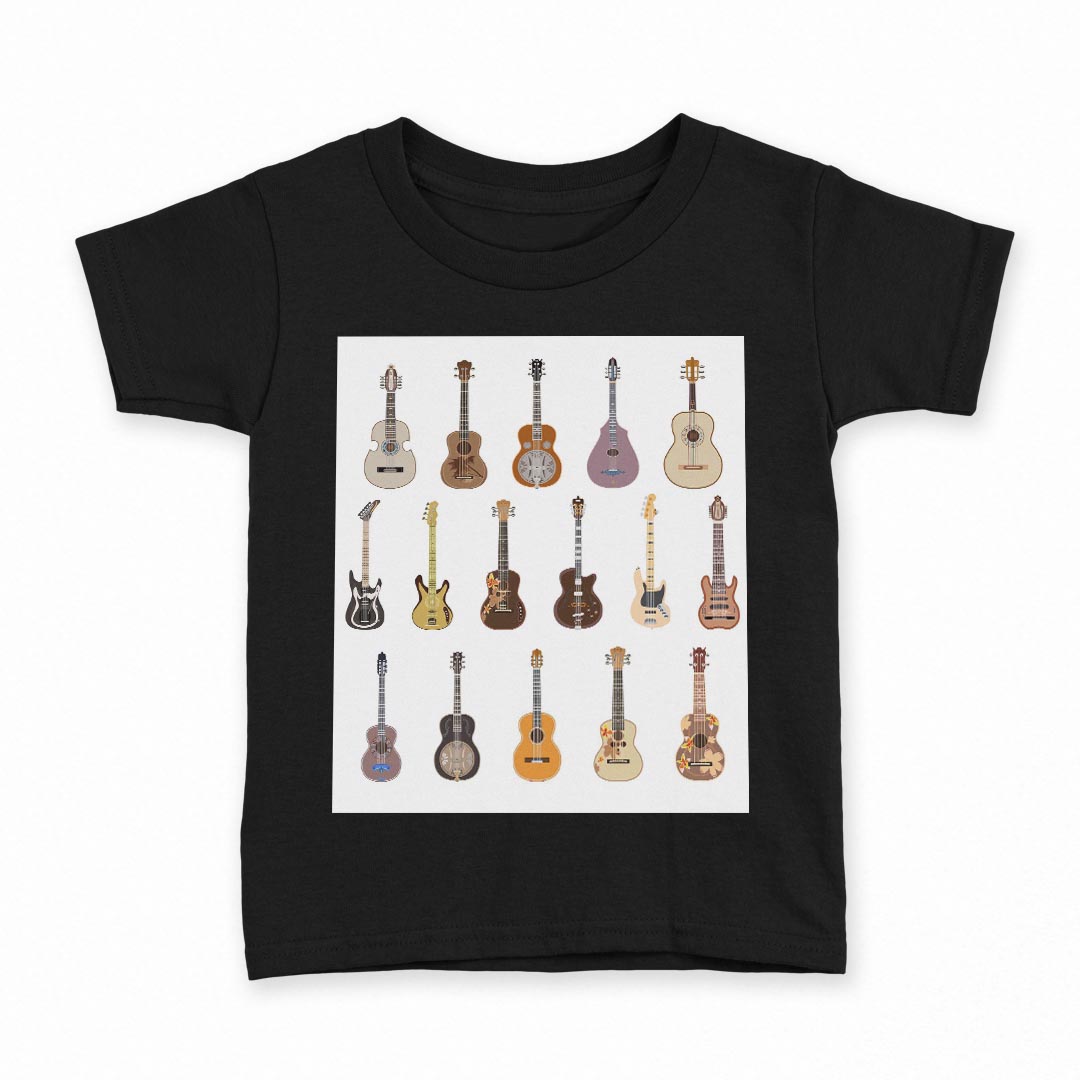tシャツ キッズ 半袖 黒地 ブラック デザイン 90 100 110 120 130 140 150 Tシャツ ティーシャツ T shirt 014362 ギター　音楽　楽器