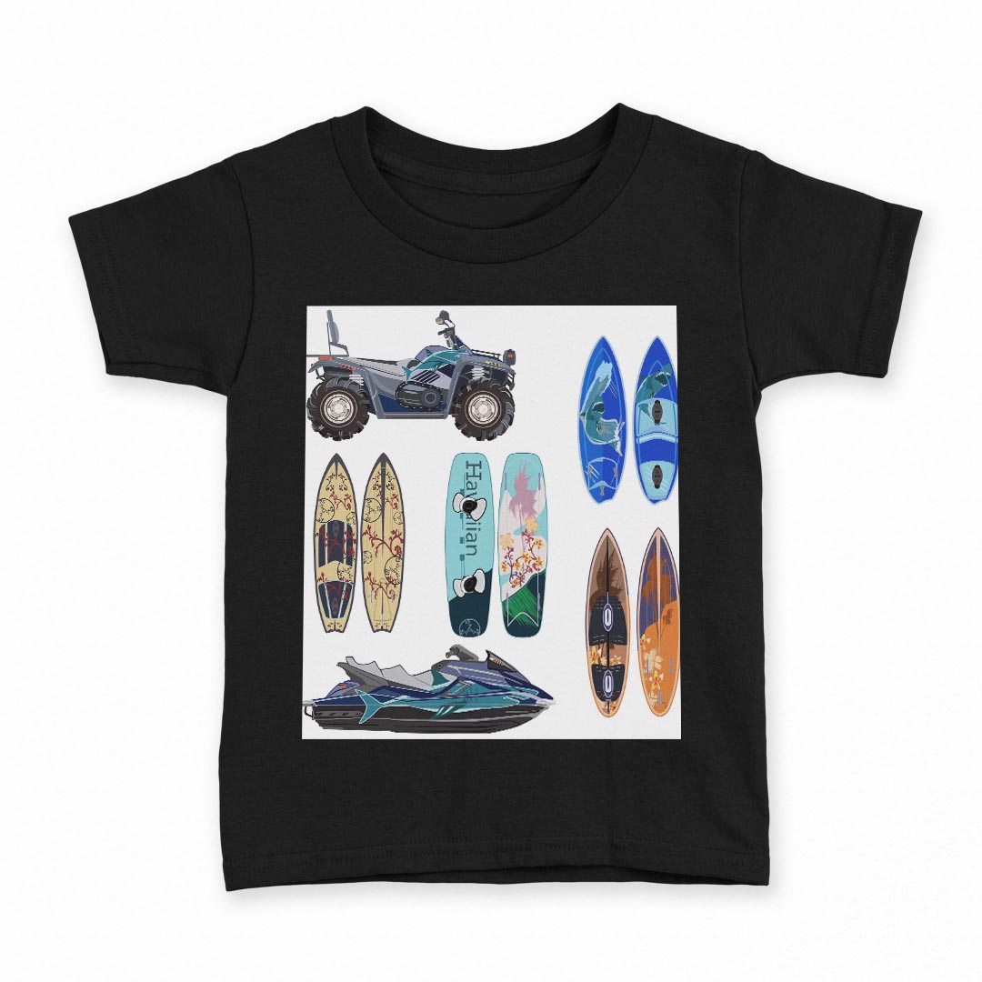 tシャツ キッズ 半袖 黒地 ブラック デザイン 90 100 110 120 130 140 150 160 Tシャツ ティーシャツ T shirt 014369 サーフィン ジェット ボード
