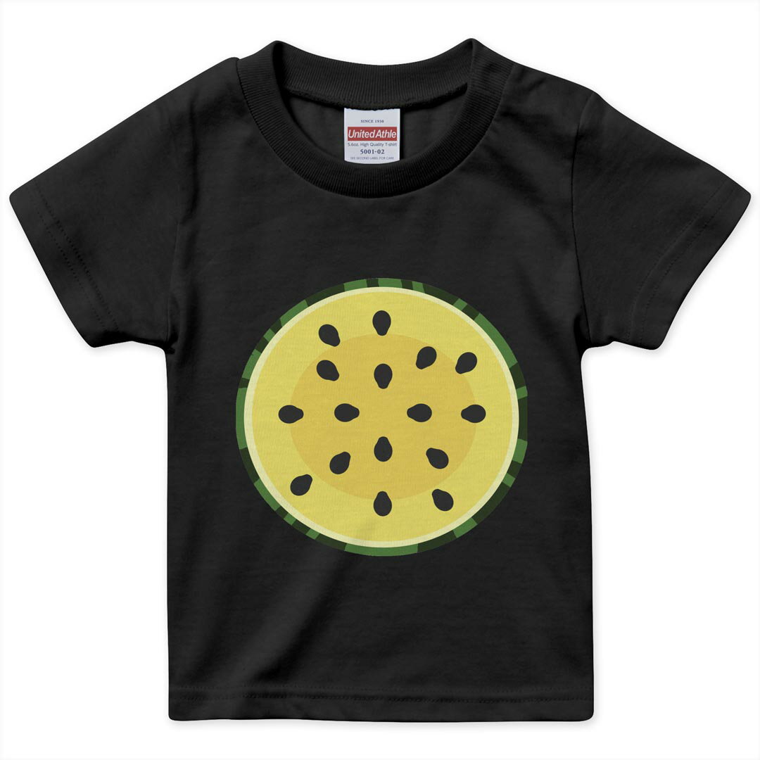 tシャツ キッズ 半袖 黒地 ブラック デザイン 90 100 110 120 130 140 150 160 Tシャツ ティーシャツ T shirt 014412 スイカ　黄色　夏