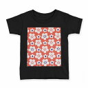 tシャツ キッズ 半袖 黒地 ブラック デザイン 90 100 110 120 130 140 150 160 Tシャツ ティーシャツ T shirt 014535 小花柄 赤 レトロ(4)