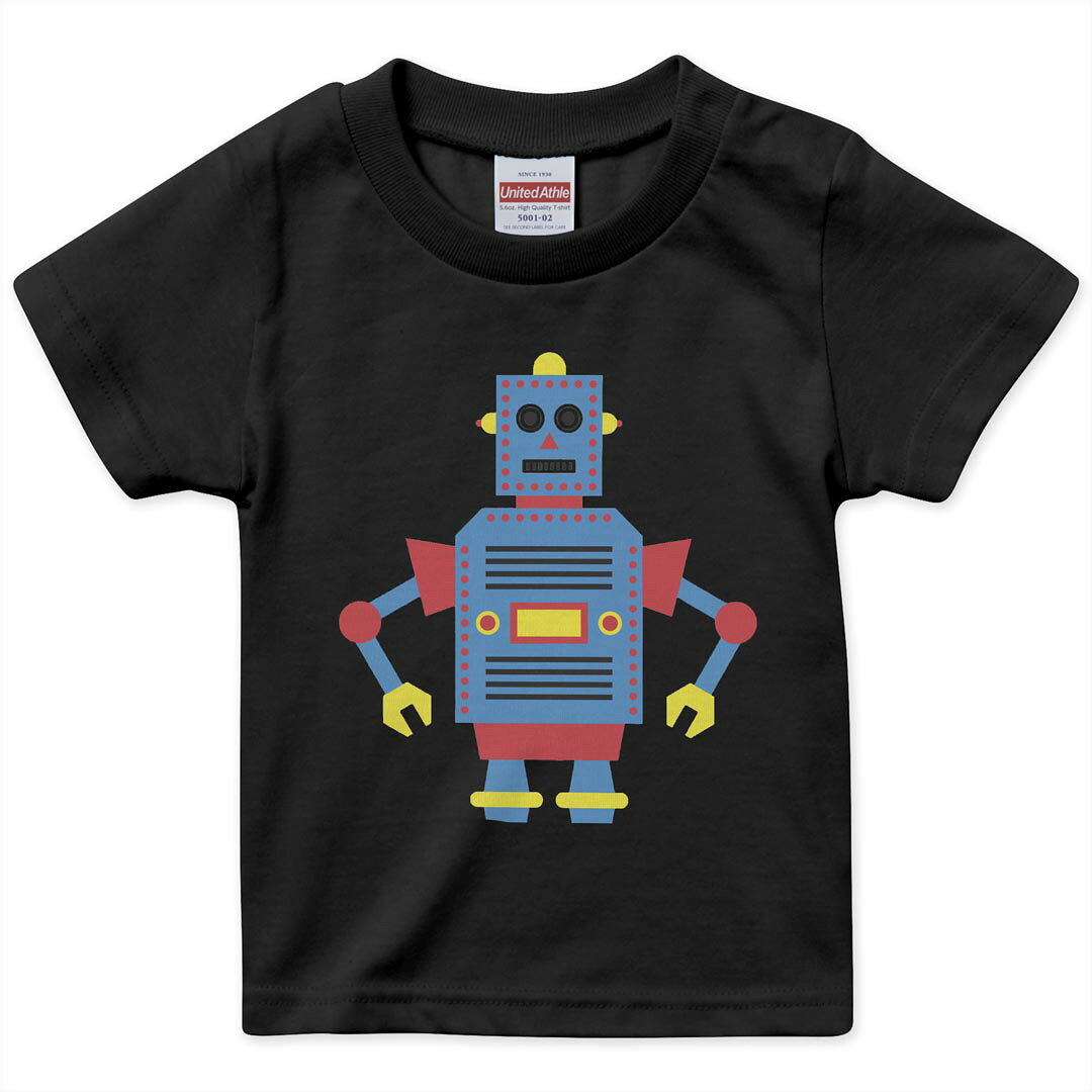 tシャツ キッズ 半袖 黒地 ブラック デザイン 90 100 110 120 130 140 150 Tシャツ ティーシャツ T shirt 014568 ロボット　キャラクター