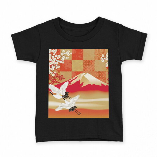 tシャツ キッズ 半袖 黒地 ブラック デザイン 90 100 110 120 130 140 150 160 Tシャツ ティーシャツ T shirt 014772 鶴 富士山 和柄 tシャツ キッズ 半袖 黒地 ブラック デザイン 90 100 110 120 130 140 150 160 Tシャツ ティーシャツ T shirt 014772 鶴 富士山 和柄