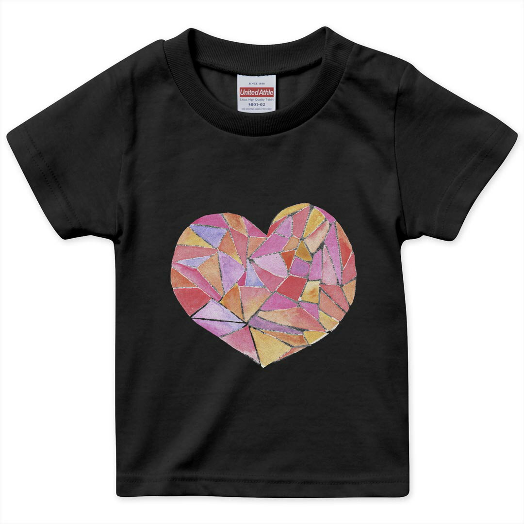 tシャツ キッズ 半袖 黒地 ブラック デザイン 90 100 110 120 130 140 150 160 Tシャツ ティーシャツ T shirt 014796 ハート カラフル 模様