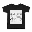 tシャツ キッズ 半袖 黒地 ブラック デザイン 90 100 110 120 130 140 150 160 Tシャツ ティーシャツ T shirt 014809 たんぽぽ 綿毛 白黒