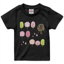 tシャツ キッズ 半袖 黒地 ブラック デザイン 90 100 110 120 130 140 150 Tシャツ ティーシャツ T shirt 014940 桜　木　春