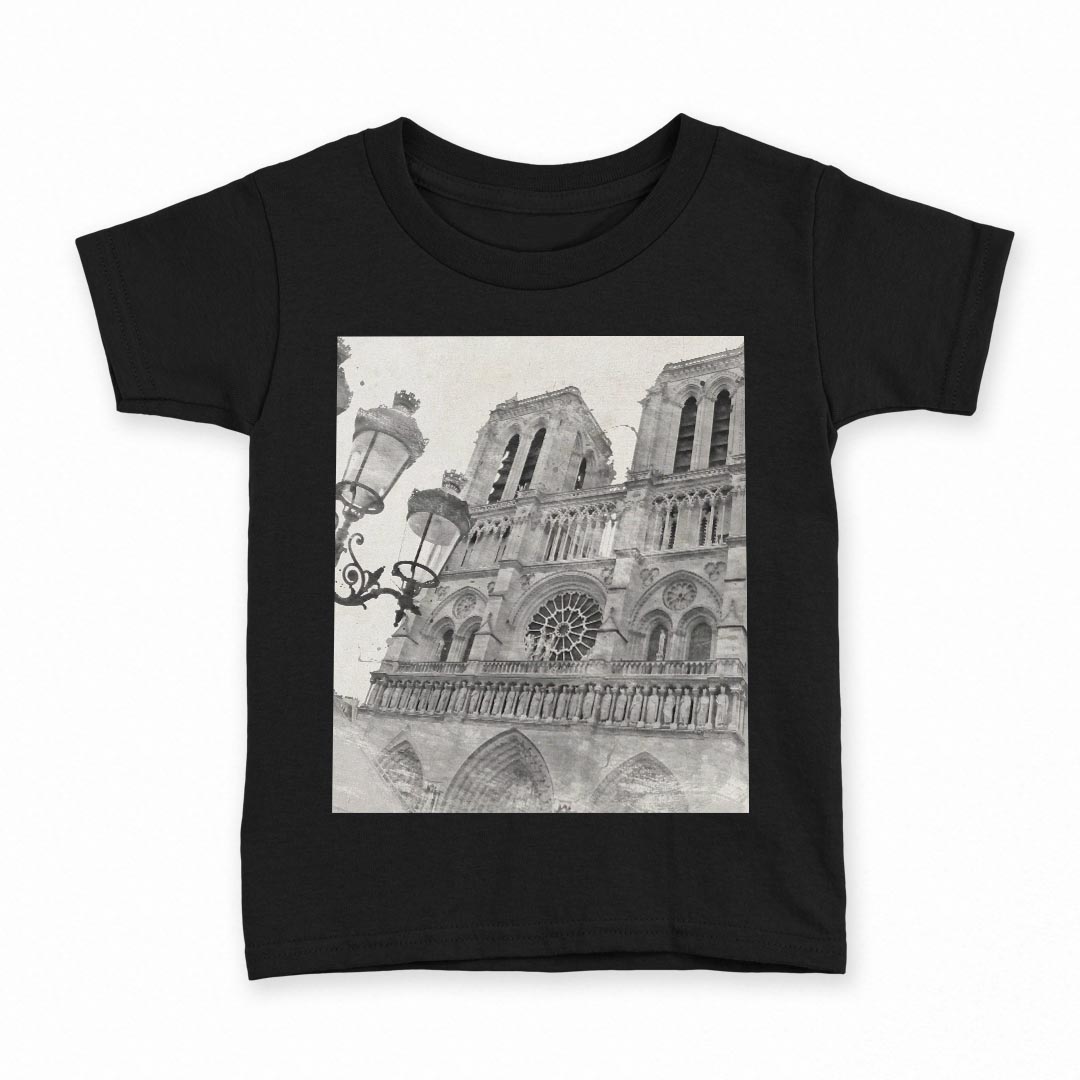tシャツ キッズ 半袖 黒地 ブラック デザイン 90 100 110 120 130 140 150 Tシャツ ティーシャツ T shirt 014974 城　風景　イラスト　建物　外国