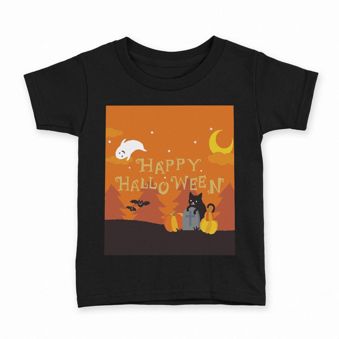 T-Shirts （Short Sleeve） - tシャツ キッズ 半袖 黒地 ブラック デザイン 90 100 110 120 130 140 150 160 Tシャツ ティーシャツ T shirt 015658 ハロウィン　かぼちゃ　おばけ
