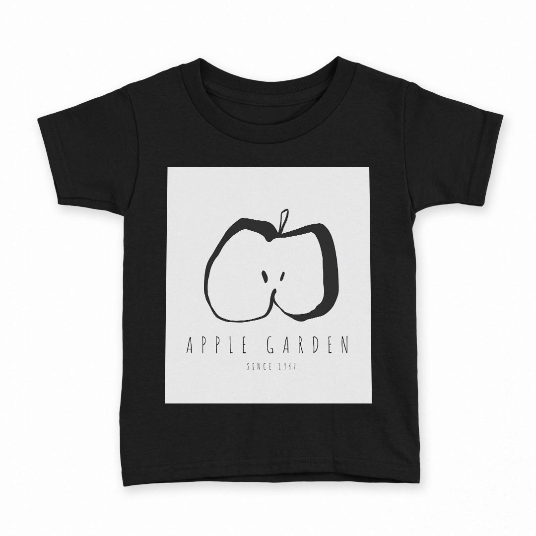 tシャツ キッズ 半袖 黒地 ブラック デザイン 90 100 110 120 130 140 150 160 Tシャツ ティーシャツ T shirt 015729 りんご　果実　食べ物