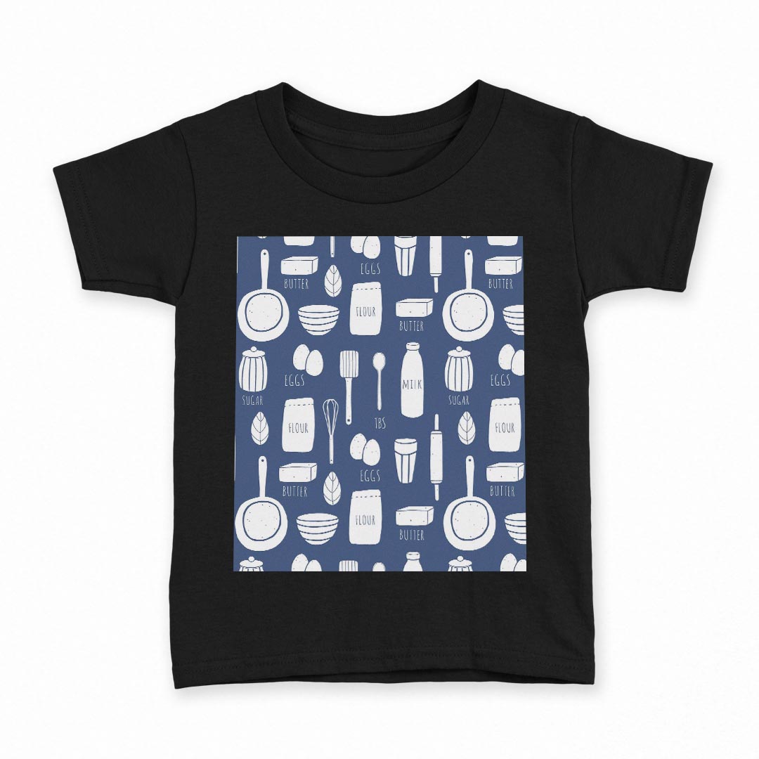 tシャツ キッズ 半袖 黒地 ブラック デザイン 90 100 110 120 130 140 150 160 Tシャツ ティーシャツ T shirt 015750 食べ物　ミルク　卵