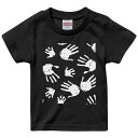 tシャツ キッズ 半袖 黒地 ブラック デザイン 90 100 110 120 130 140 150 160 Tシャツ ティーシャツ T shirt 015781 手形 おばけ 白黒(4)