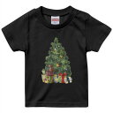 tシャツ キッズ 半袖 黒地 ブラック デザイン 90 100 110 120 130 140 150 160 Tシャツ ティーシャツ T shirt 015843 クリスマスツリー プレゼント 冬