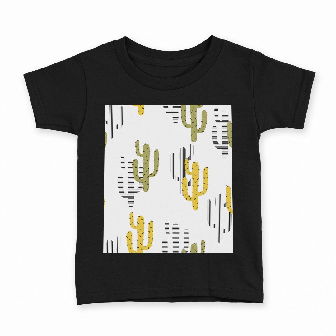 tシャツ キッズ 半袖 黒地 ブラック デザイン 90 100 110 120 130 140 150 160 Tシャツ ティーシャツ T shirt 015943 サボテン　模様　黄色