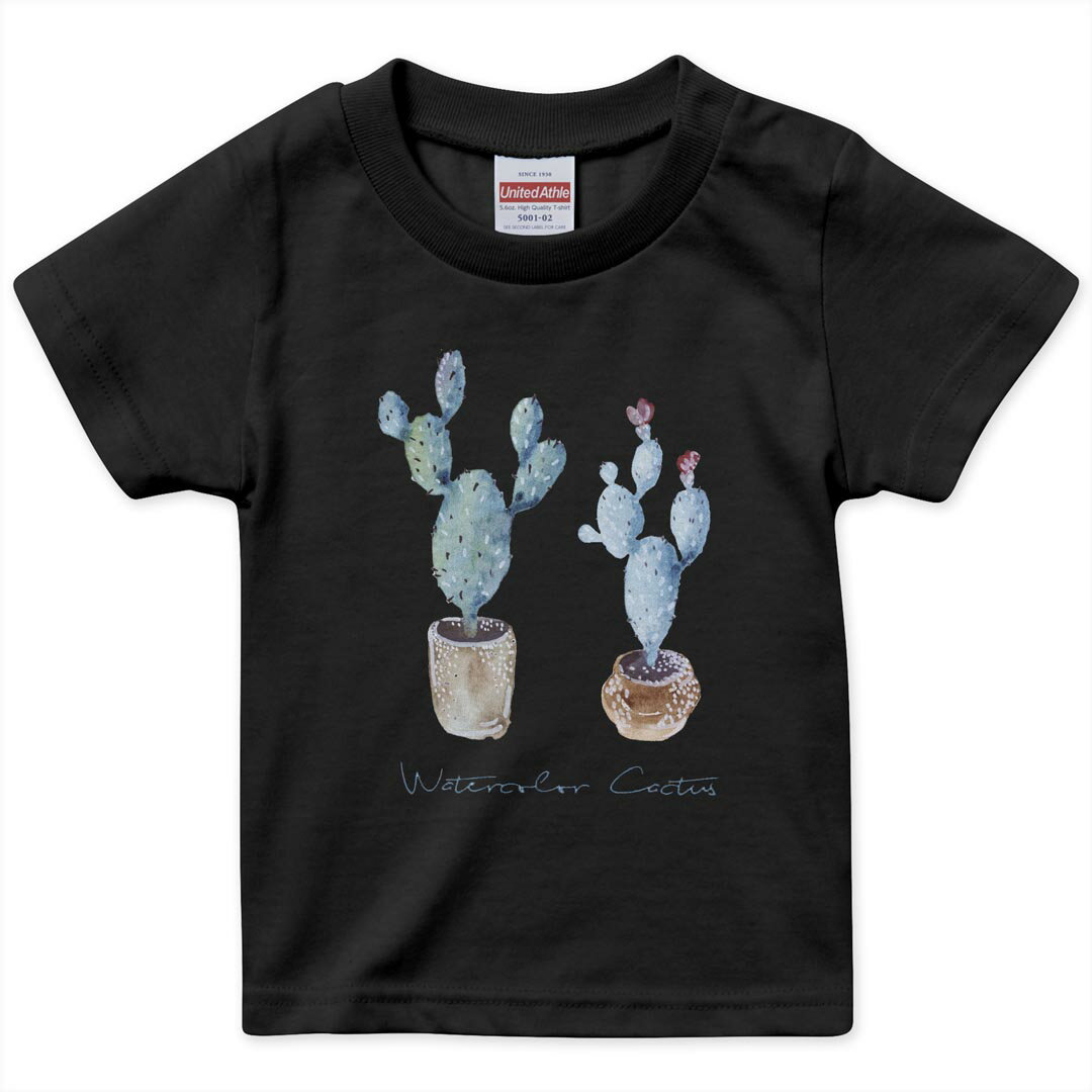 tシャツ キッズ 半袖 黒地 ブラック デザイン 90 100 110 120 130 140 150 160 Tシャツ ティーシャツ T shirt 015970 サボテン　多肉植物