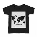 tシャツ キッズ 半袖 黒地 ブラック デザイン 90 100 110 120 130 140 150 Tシャツ ティーシャツ T shirt 016043 wordmap　世界地図　白黒