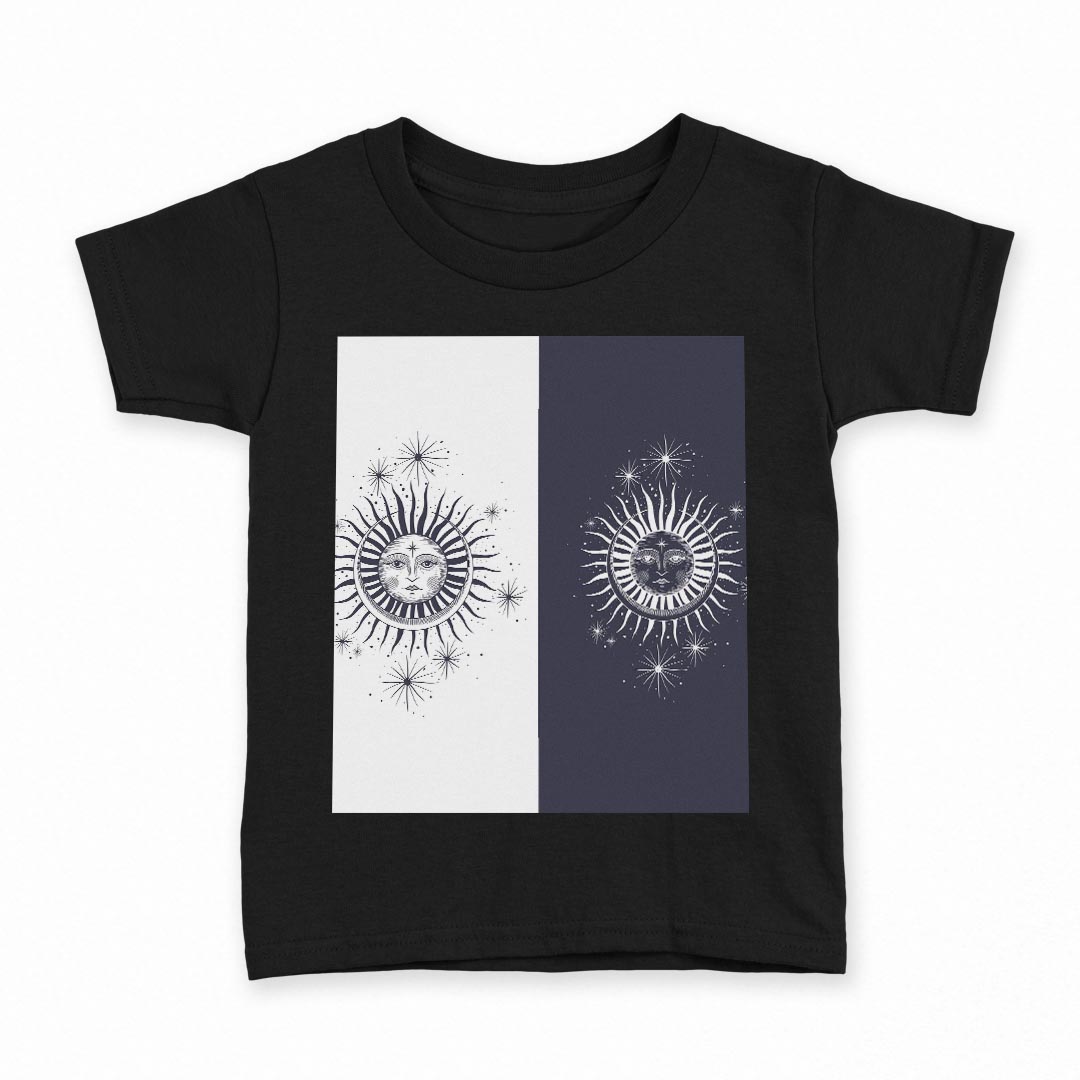 楽天kabeコレtシャツ キッズ 半袖 黒地 ブラック デザイン 90 100 110 120 130 140 150 160 Tシャツ ティーシャツ T shirt 016046 太陽　月　宇宙