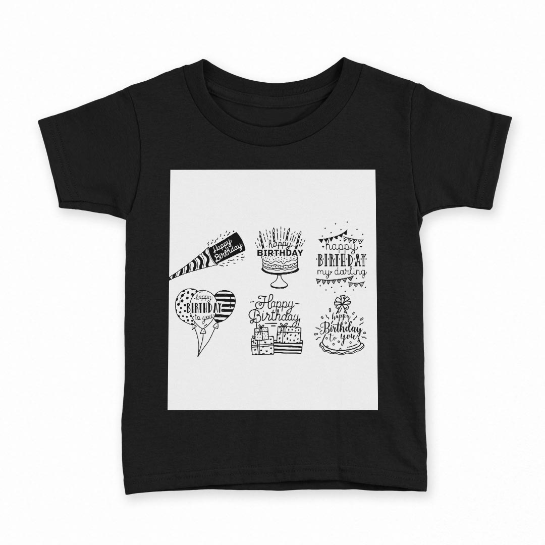 tシャツ キッズ 半袖 黒地 ブラック デザイン 90 100 110 120 130 140 150 160 Tシャツ ティーシャツ T shirt 016140 誕生日　アイコン　モノクロ