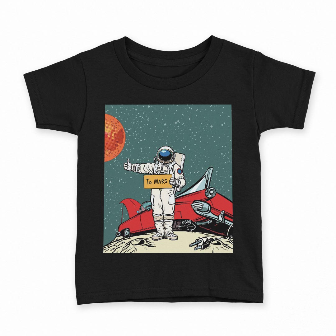 tシャツ キッズ 半袖 黒地 ブラック デザイン 90 100 110 120 130 140 150 160 Tシャツ ティーシャツ T shirt 016187 宇宙　車