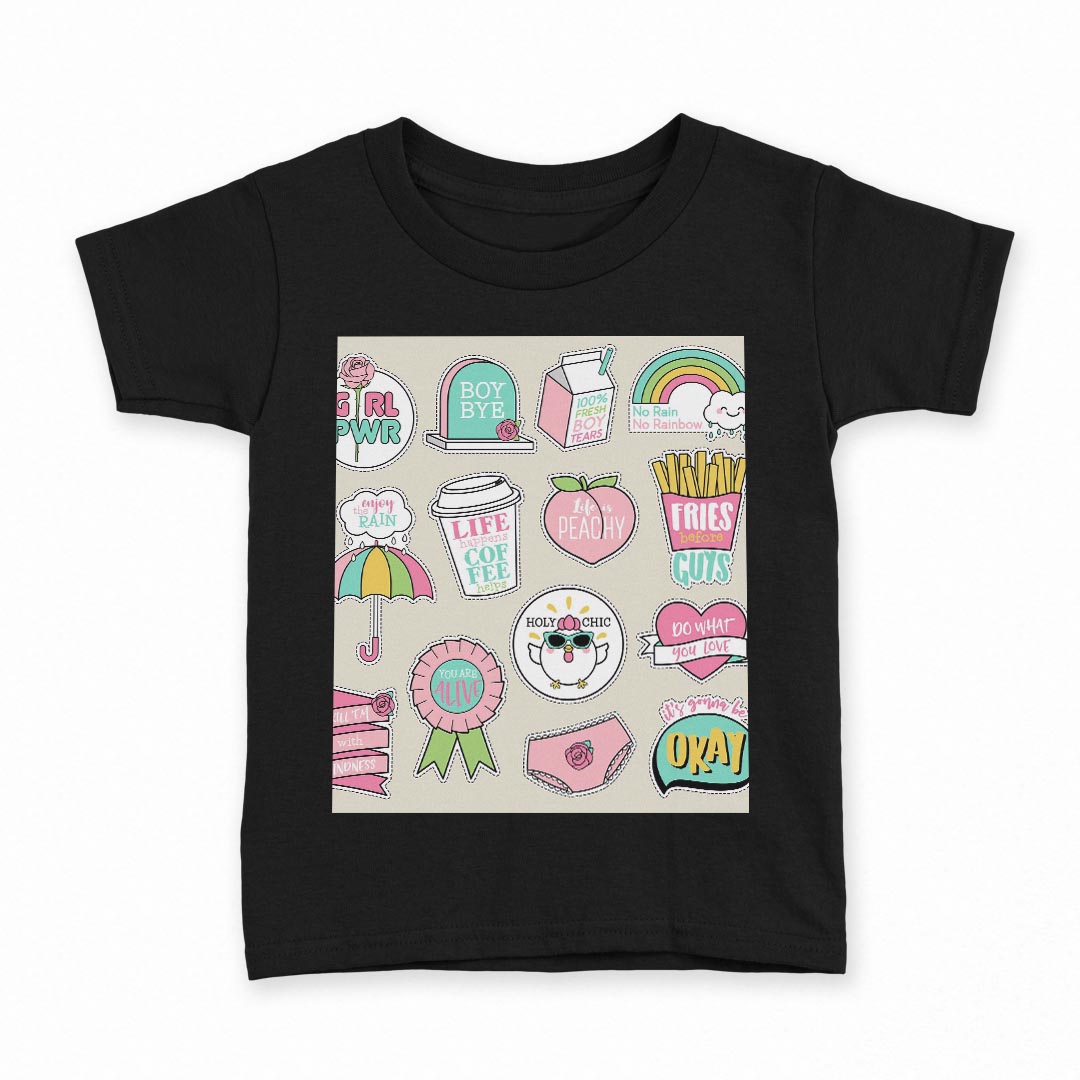tシャツ キッズ 半袖 黒地 ブラック デザイン 90 100 110 120 130 140 150 Tシャツ ティーシャツ T shirt 016492 イラスト　かわいい　ポップ