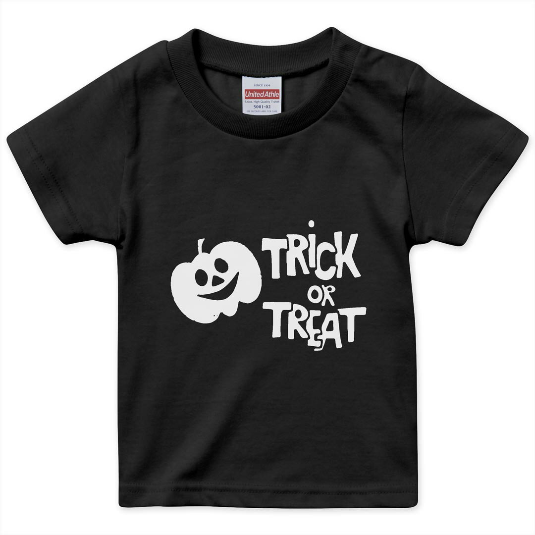 乐天商城 - tシャツ キッズ 半袖 黒地 ブラック デザイン 90 100 110 120 130 140 150 160 Tシャツ ティーシャツ T shirt 017437 ハロウィン　かわいい モノトーン　白黒　かぼちゃ