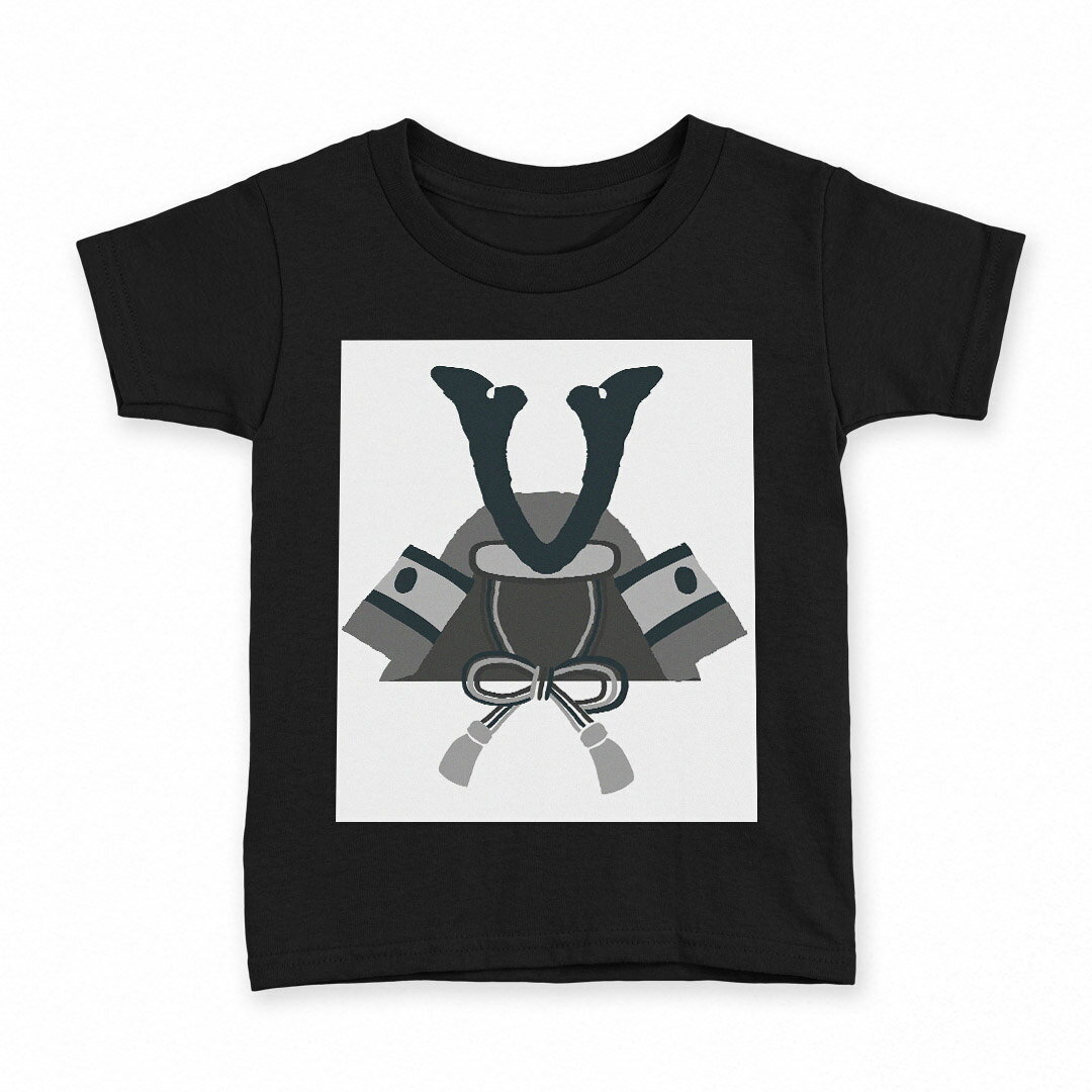 tシャツ キッズ 半袖 黒地 ブラック デザイン 90 100 110 120 130 140 150 160 Tシャツ ティーシャツ T shirt 017681 子供の日 カブト　かっこいい　兜