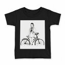 tシャツ キッズ 半袖 黒地 ブラック デザイン 90 100 110 120 130 140 150 160 Tシャツ ティーシャツ T shirt 017773 女の子 女の子 白黒 自転車