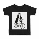 tシャツ キッズ 半袖 黒地 ブラック デザイン 90 100 110 120 130 140 150 160 Tシャツ ティーシャツ T shirt 017774 女の子 白黒 自転車 女の子 白黒 自転車