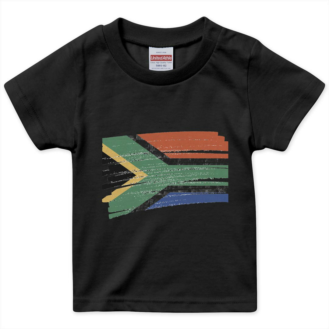 T-Shirts （Short Sleeve） - キッズ 半袖 黒地 ブラック デザインTシャツ 黒T 90 100 110 120 130 140 150 ティーシャツ T shirt 018563 south-africa 南アフリカ