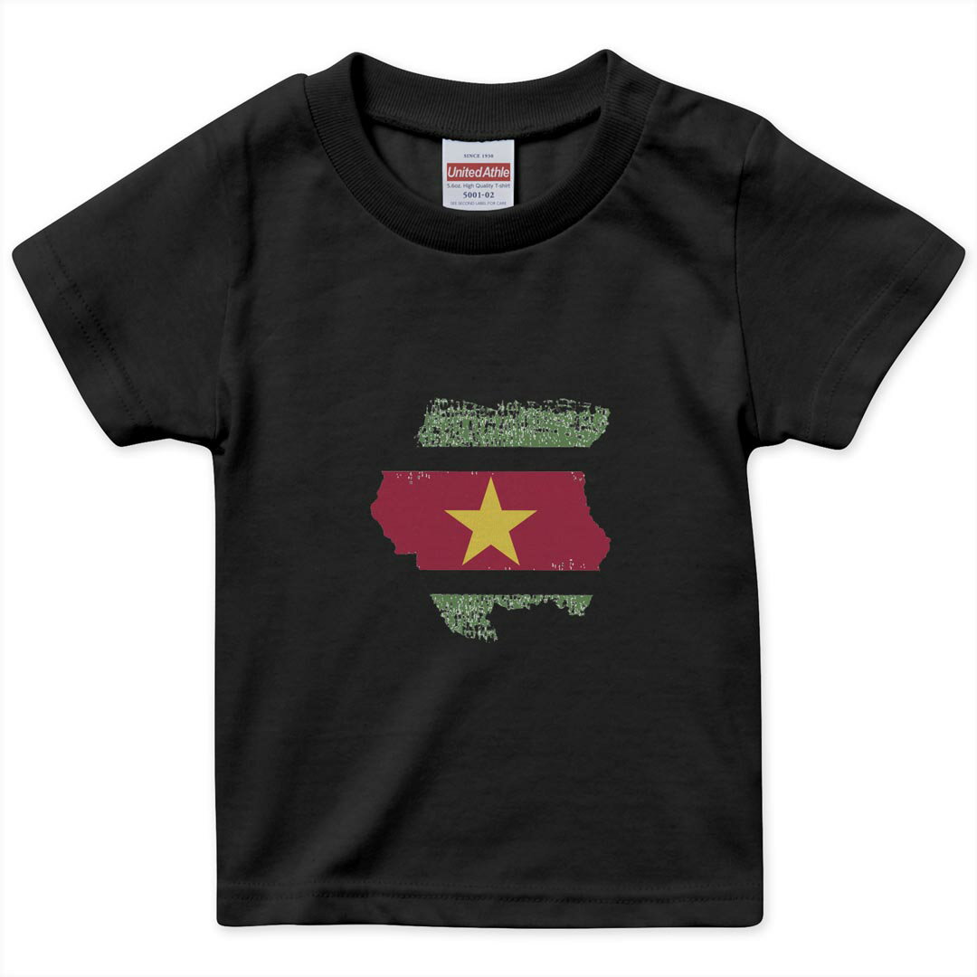 キッズ 半袖 黒地 ブラック デザインTシャツ 黒T 90 100 110 120 130 140 150 ティーシャツ T shirt 018956 suriname スリナム