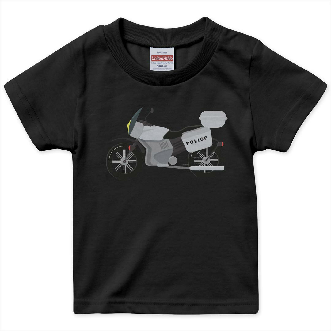 キッズ 半袖 黒地 ブラック デザインTシャツ 黒T 90 100 110 120 130 140 150 ティーシャツ T shirt 019978 アメリカ パトカー