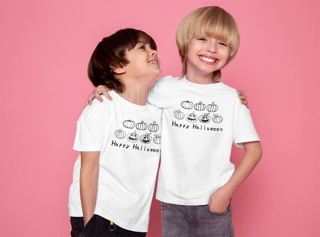 ドライTシャツ 吸水 速乾 DRY 選べる18カラー 4サイズ キッズ 半袖 デザインドライTシャツ スポーツ ゆったり デザイン 120サイズ 130サイズ 140サイズ 150サイズ 160サイズ 017473 かぼちゃ　パンプキン　モノトーン