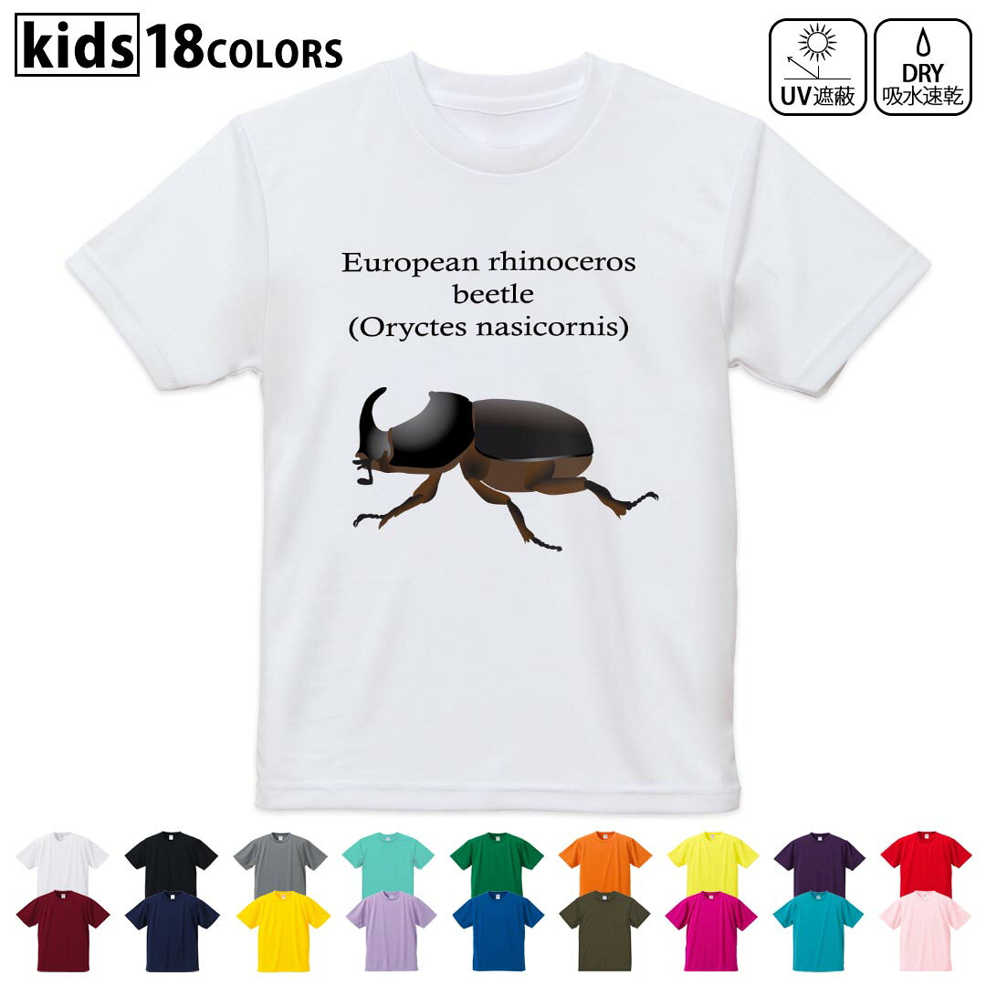 ドライTシャツ 吸水 速乾 DRY 選べる18カラー 4サイズ キッズ 半袖 デザインドライTシャツ スポーツ ゆったり デザイン 120サイズ 130サイズ 140サイズ 150サイズ 160サイズ 020020 虫 サイカブト