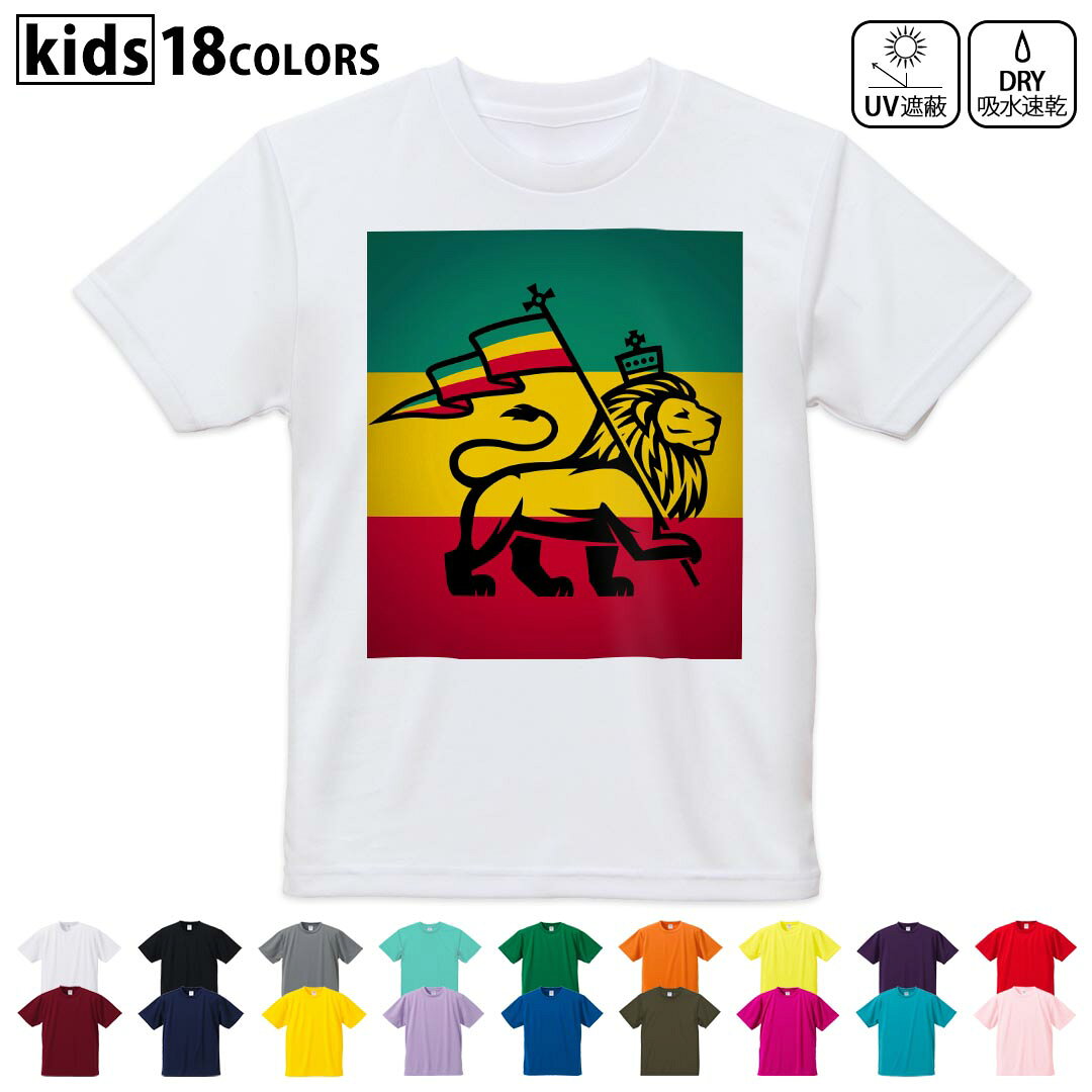 ドライTシャツ 吸水 速乾 DRY 選べる18カラー 4サイズ キッズ 半袖 デザインドライTシャツ スポーツ ゆったり デザイン 120サイズ 130サイズ 140サイズ 150サイズ 160サイズ 011741 レゲエ　動物　ライオン