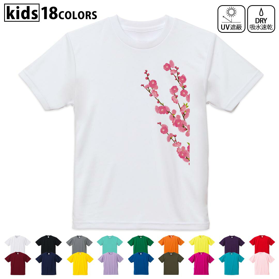 ドライTシャツ 吸水 速乾 DRY 選べる18カラー 4サイズ キッズ 半袖 デザインドライTシャツ スポーツ ゆったり デザイン 120サイズ 130サイズ 140サイズ 150サイズ 160サイズ 012863 ひな祭り 桃の花 節句