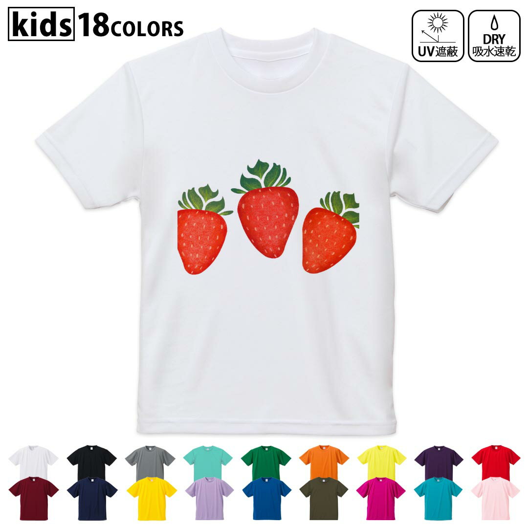 ドライTシャツ 吸水 速乾 DRY 選べる18カラー 4サイズ キッズ 半袖 デザインドライTシャツ スポーツ ゆったり デザイン 120サイズ 130サイズ 140サイズ 150サイズ 160サイズ 014692 イチゴ フルーツ
