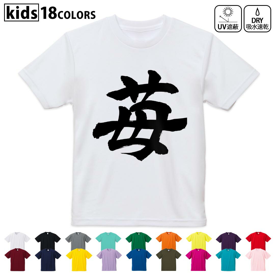 ドライTシャツ 吸水 速乾 DRY 選べる18カラー 4サイズ キッズ 半袖 デザインドライTシャツ スポーツ ゆったり デザイン 120サイズ 130サイズ 140サイズ 150サイズ 160サイズ 015538 いちご 文字 日本語 達筆 習字