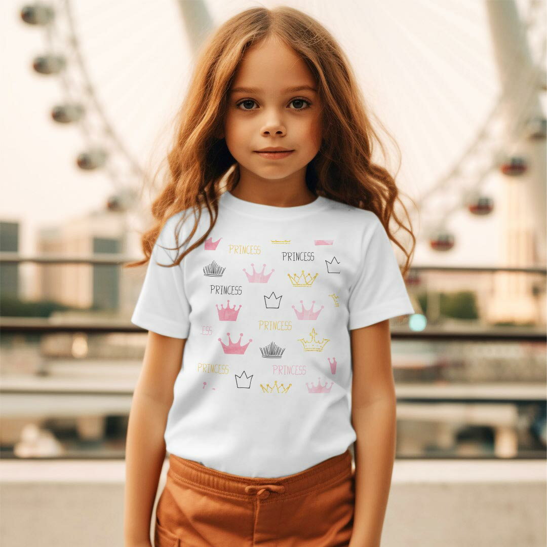 キッズ ドライTシャツ ホワイト 半袖 4.1オンス トレーニング スポーツ ジム 運動会 ドライアスレチック UVカット 紫外線遮蔽 吸水速乾 120 130 140 150 160 015933 ティアラ　プリンセス