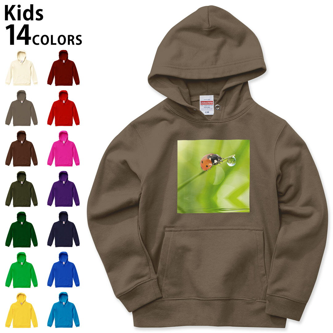選べる14カラー パーカー スウェット キッズ 男女兼用 男の子 女の子 ユニセックス unisex 長袖 デザイン　リブ 110 130 150 parker sweat 000820 アニマル てんとう虫　草