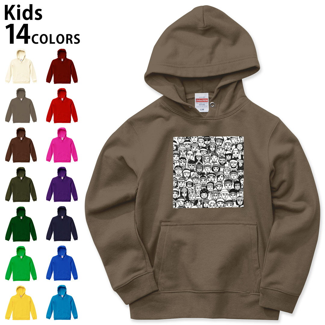 選べる14カラー パーカー スウェット キッズ 男女兼用 男の子 女の子 ユニセックス unisex 長袖 デザイン　リブ 110 130 150 parker sweat 012792 人物　イラスト　モノトーン(4)