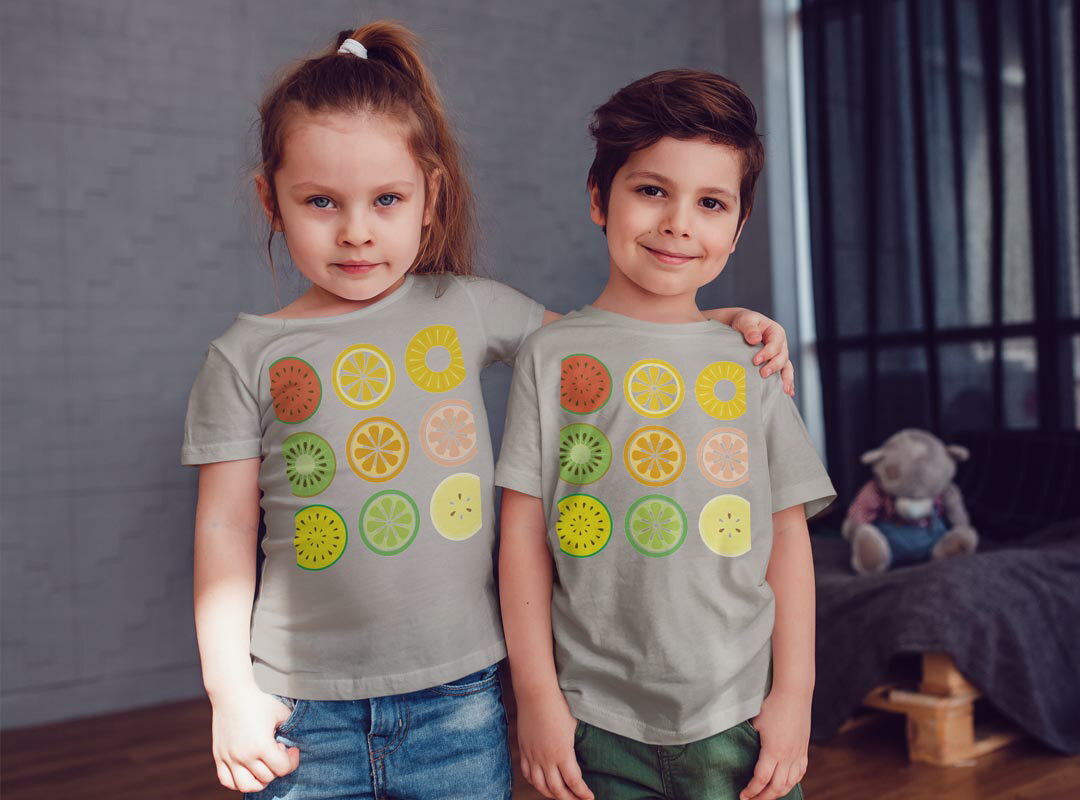選べる20カラー tシャツ キッズ 半袖 カラー デザイン 90 100 110 120 130 140 150 160 Tシャツ ティーシャツ T shirt　009184 カラフル　果物　イラスト