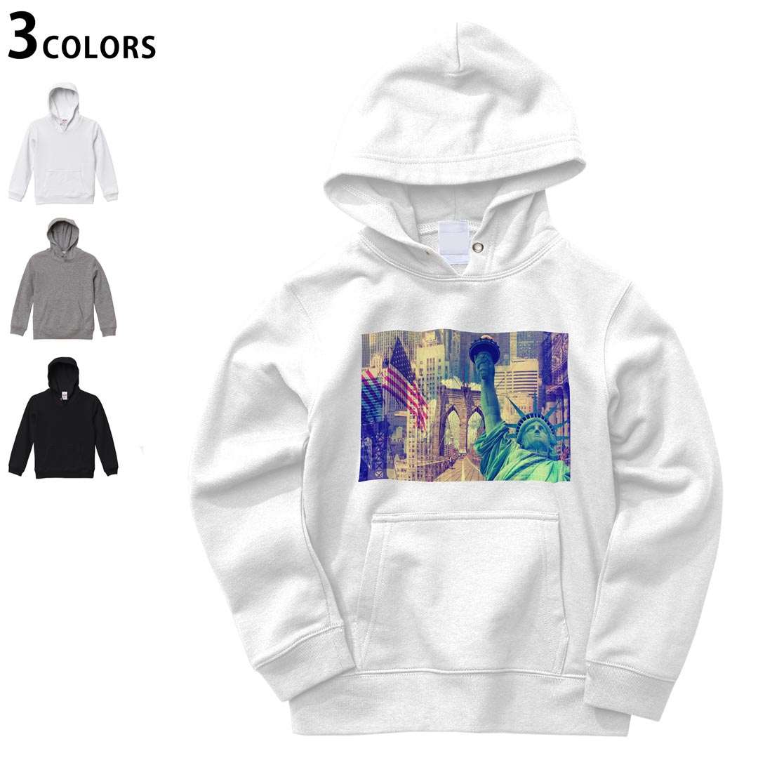 Trainer - 選べる3カラー パーカー スウェット キッズ 男女兼用 男の子 女の子 ユニセックス unisex 長袖 デザイン リブ 110 130 150 parker sweat 010900 自由の女神　ニューヨーク　風景