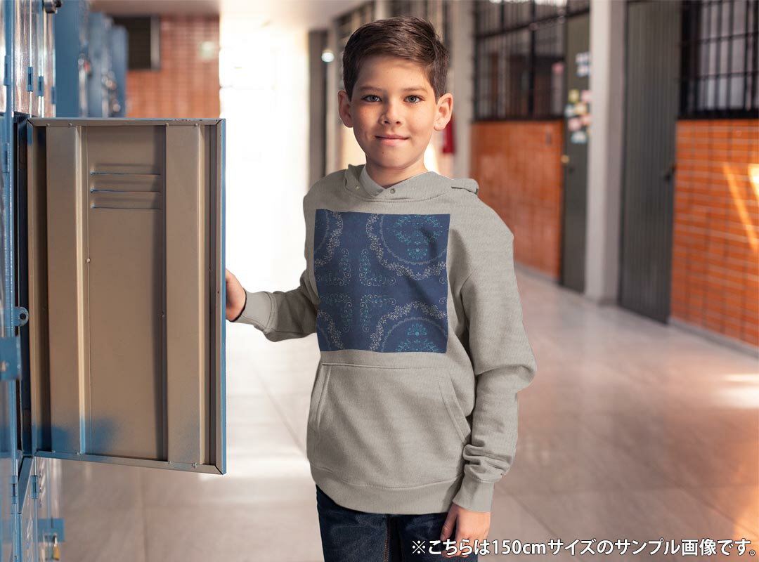 パーカー キッズ ホワイト グレー ブラック デザイン 110 130 150 parker hooded sweatshirt フーディ 白　黒　灰色 子供 男の子 女の子 004097 模様　エレガント　青
