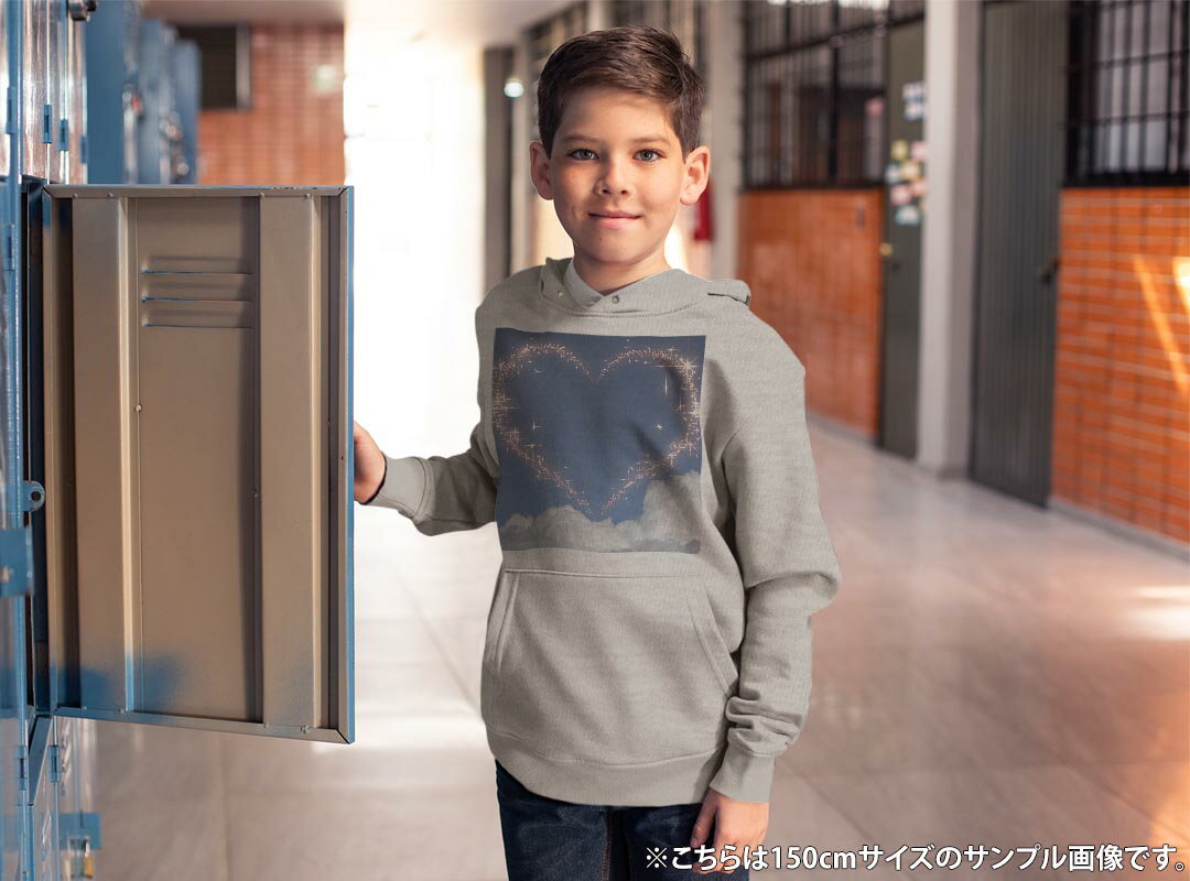 パーカー キッズ ホワイト グレー ブラック デザイン 110 130 150 parker hooded sweatshirt フーディ 白　黒　灰色 子供 男の子 女の子 004693 ハート　空　写真
