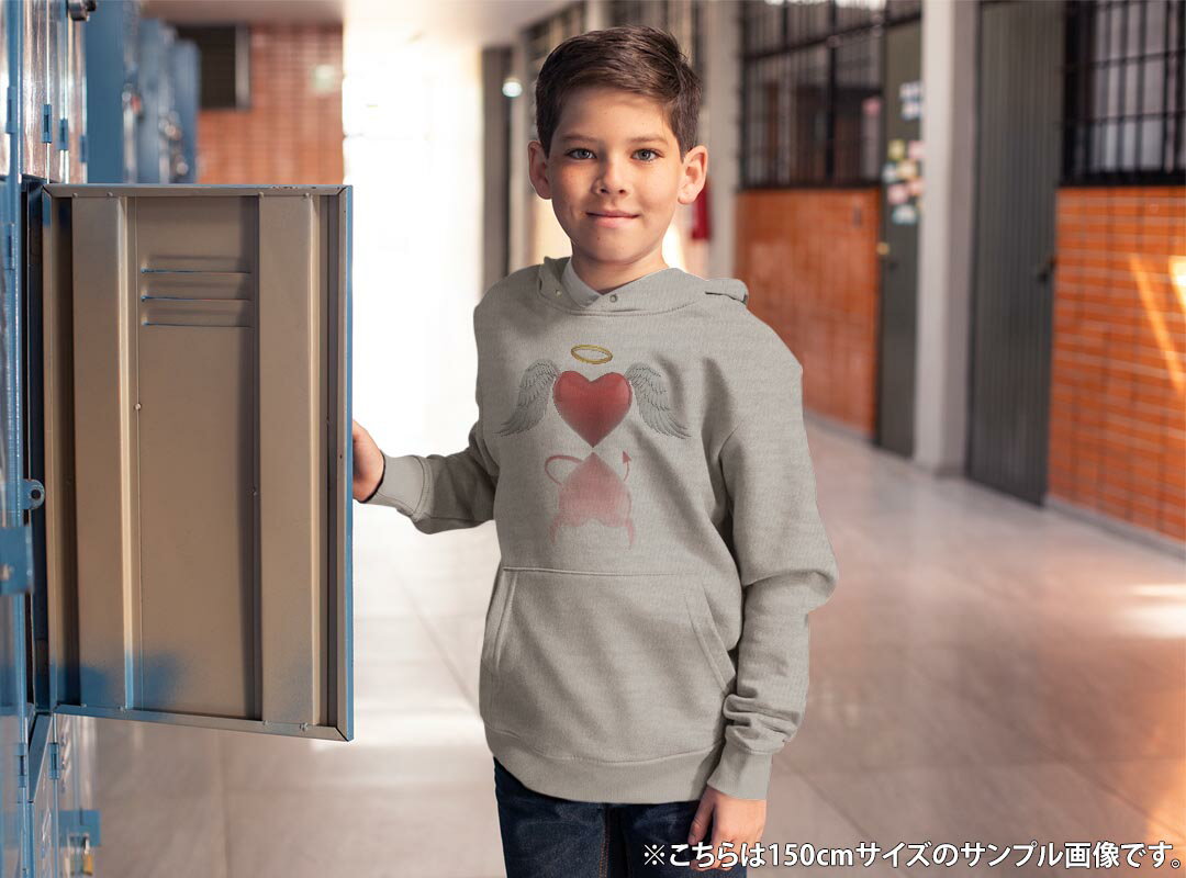 パーカー キッズ ホワイト グレー ブラック デザイン 110 130 150 parker hooded sweatshirt フーディ 白　黒　灰色 子供 男の子 女の子 005670 ハート　天使　悪魔 3