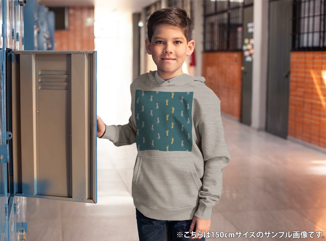 パーカー キッズ ホワイト グレー ブラック デザイン 110 130 150 parker hooded sweatshirt フーディ 白　黒　灰色 子供 男の子 女の子 008808 模様　青　ブルー　黄色　足跡