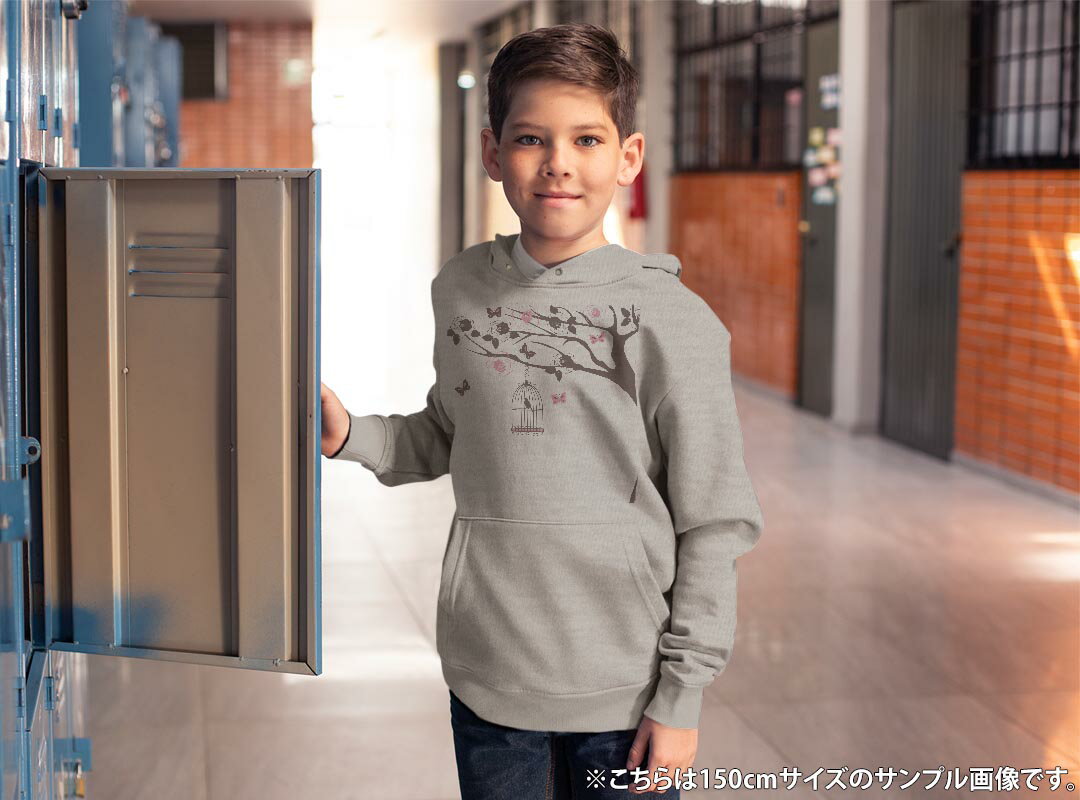パーカー キッズ ホワイト グレー ブラック デザイン 110 130 150 parker hooded sweatshirt フーディ 白　黒　灰色 子供 男の子 女の子 009797 フラワー　鳥　蝶
