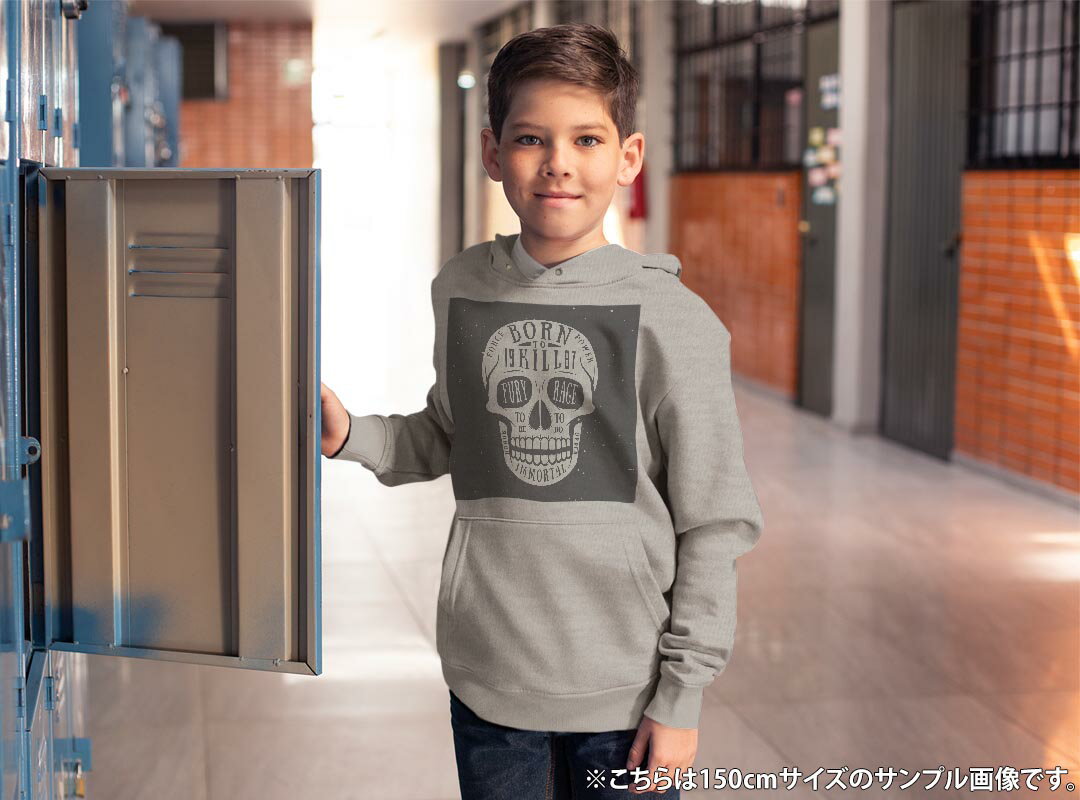 パーカー キッズ ホワイト グレー ブラック デザイン 110 130 150 parker hooded sweatshirt フーディ 白　黒　灰色 子供 男の子 女の子 011653 骸骨　ドクロ　英語