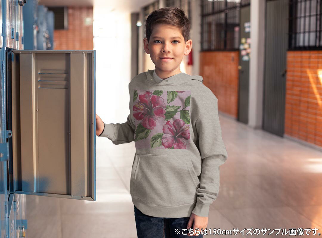 パーカー キッズ ホワイト グレー ブラック デザイン 110 130 150 parker hooded sweatshirt フーディ 白　黒　灰色 子供 男の子 女の子 012083 ハイビスカス　花　植物