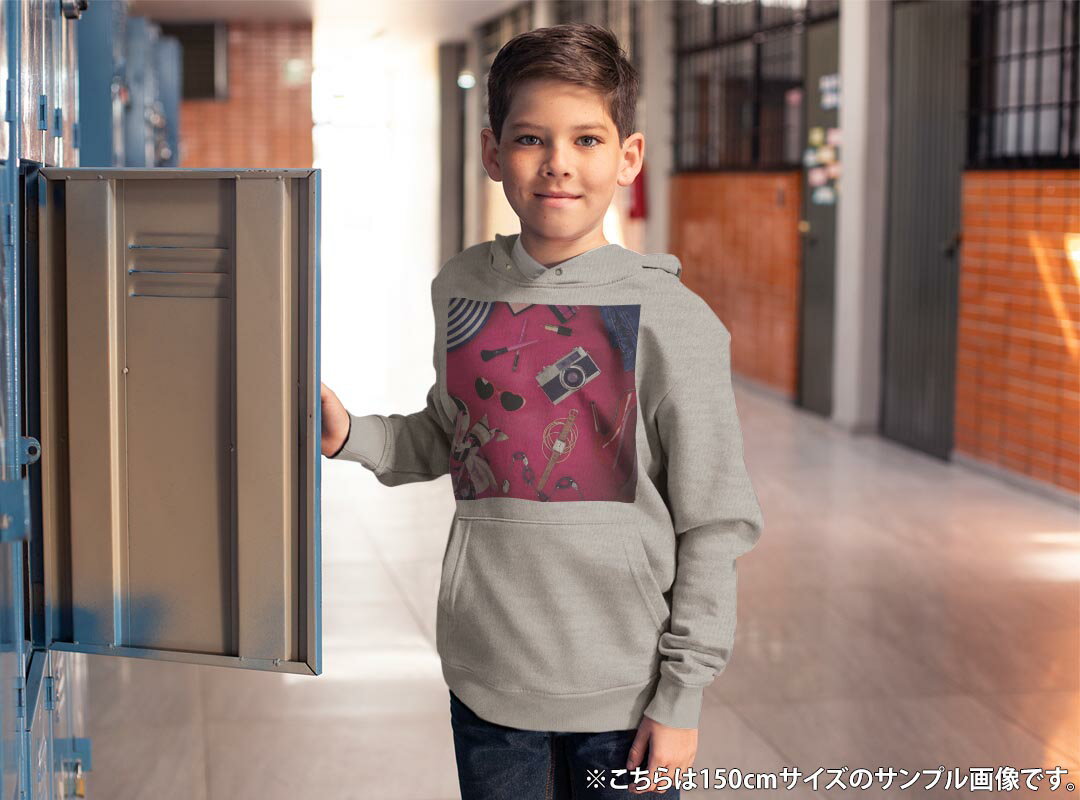 パーカー キッズ ホワイト グレー ブラック デザイン 110 130 150 parker hooded sweatshirt フーディ 白　黒　灰色 子供 男の子 女の子 014657 ファッション　おしゃれ　カメラ